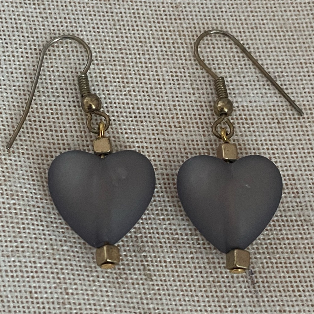 Vintage earrings Heart Shape dangle drop Earrings purple puffy heart charm